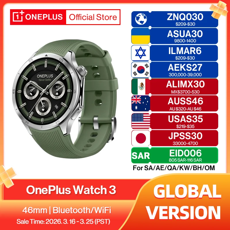

All New OnePlus Watch 3 Global Version Smart Watch 1.50 inches AMOLED 32GB Memory Snapdragon W5 Wear OS by Google NFC IP68 5ATM