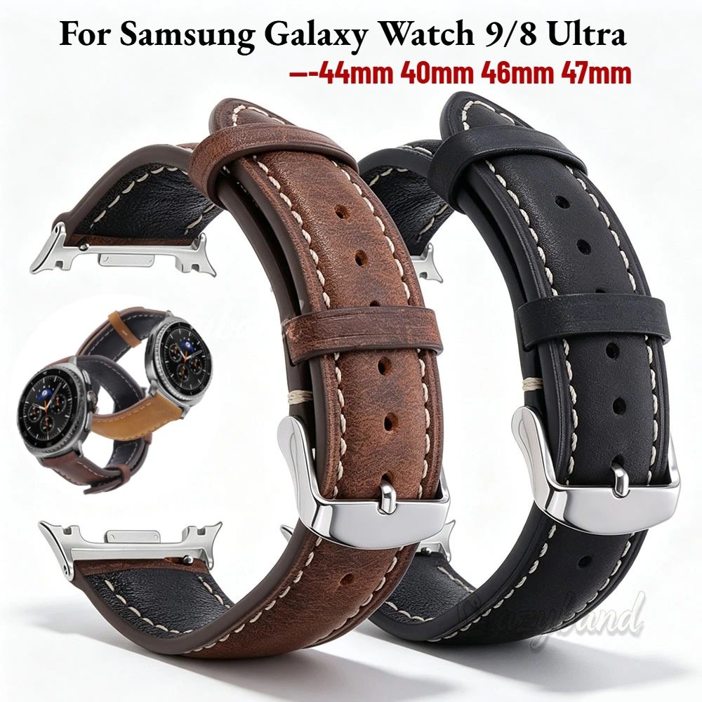 Vintage Matte Leather Strap for Samsung Galaxy Watch 9/8 Classic 44mm40mm No Gaps Strap for Watch Ultra 47mm Band Brown Bracelet