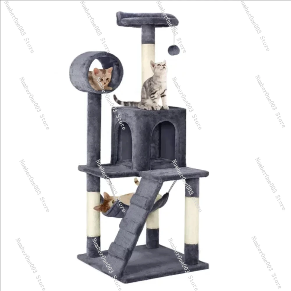 Cat Tree with Hammock and Scratching Post Tower, Dark Gray House Cat Toys Tower