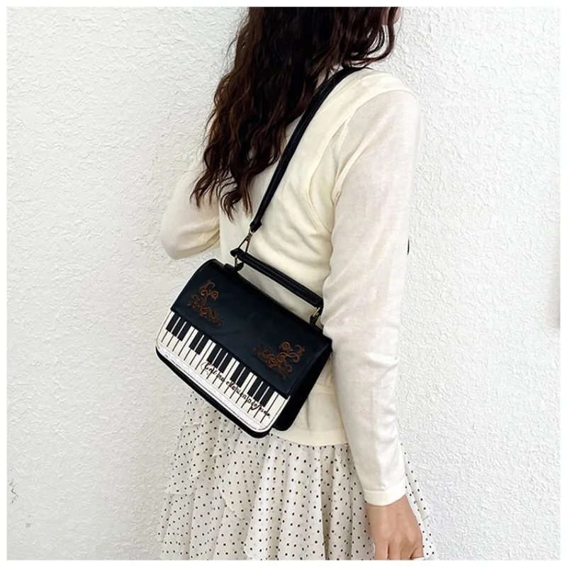 Vintage Square Piano Keyboard Crossbody Satchel Bag For Women,Japan-Style Preppy Handbag Dual Shoulder Purse For Daily Gift