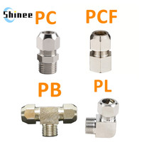 1Pcs Copper Nickel Plating Ferrule Compression Pipe Fitting Connector 1/8 1/4 3/8 1/2 Thread 4 6 8 10 12 14 16mm Tube Adapter PC
