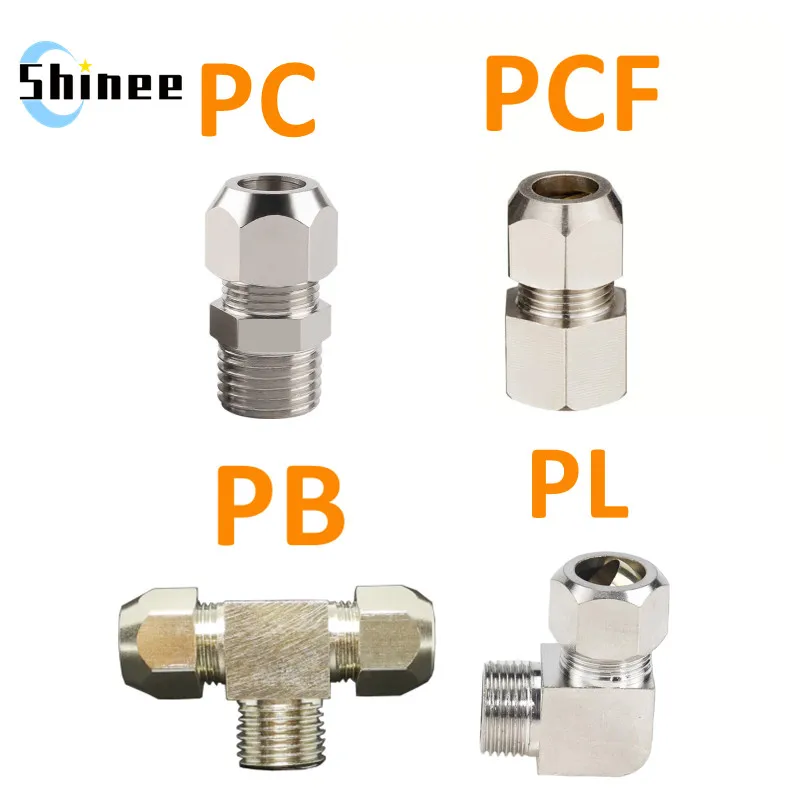 1Pcs Copper Nickel Plating Ferrule Compression Pipe Fitting Connector 1/8 1/4 3/8 1/2 Thread 4 6 8 10 12 14 16mm Tube Adapter PC