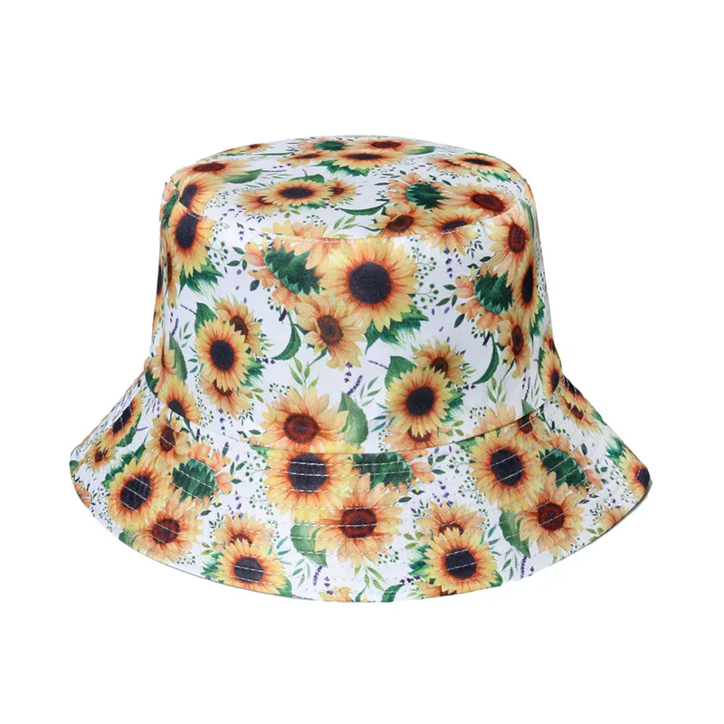 Fashion Women Sunflower Print Cotton Bucket Hats Spring Summer Girl Lady Outdoor Panama Fisherman Cap Hat For Women DropShipping