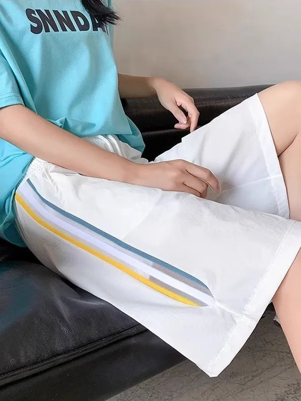 

Ice Silk Qui Dry Спортивные женские летние тонкие брюки с высокой талией для похудения, широкие брюки пять четвертей, повседневные шифоновые брюки средней длины