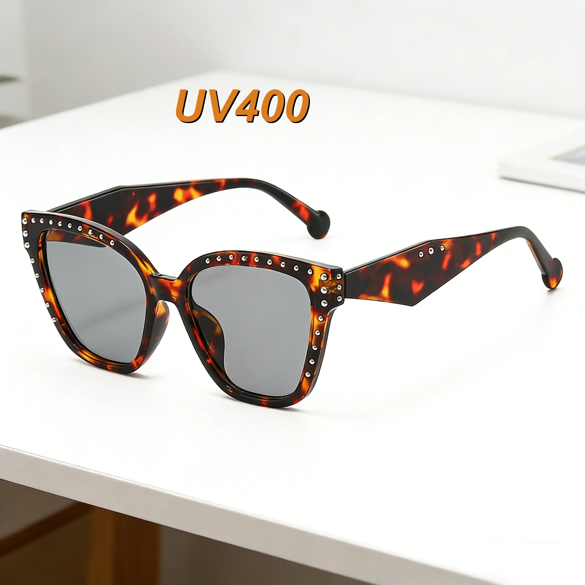 

New Fashionable Personalized HD Diamond Set Large Frame Women's Sunglasses Retro Neutral High Quality UV400 Sunscreen Glasses