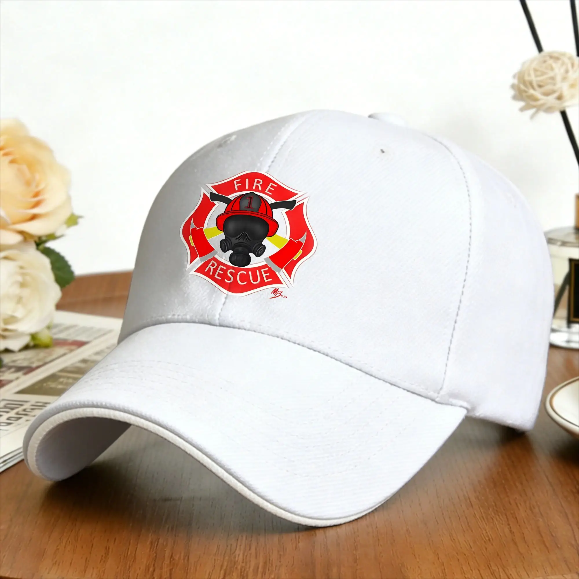 Sun Baseball Cap Fire Rescue red Maltese cross  Print Trucker Hat Hot Sale y2k Cool Running Hippie Baseball Caps