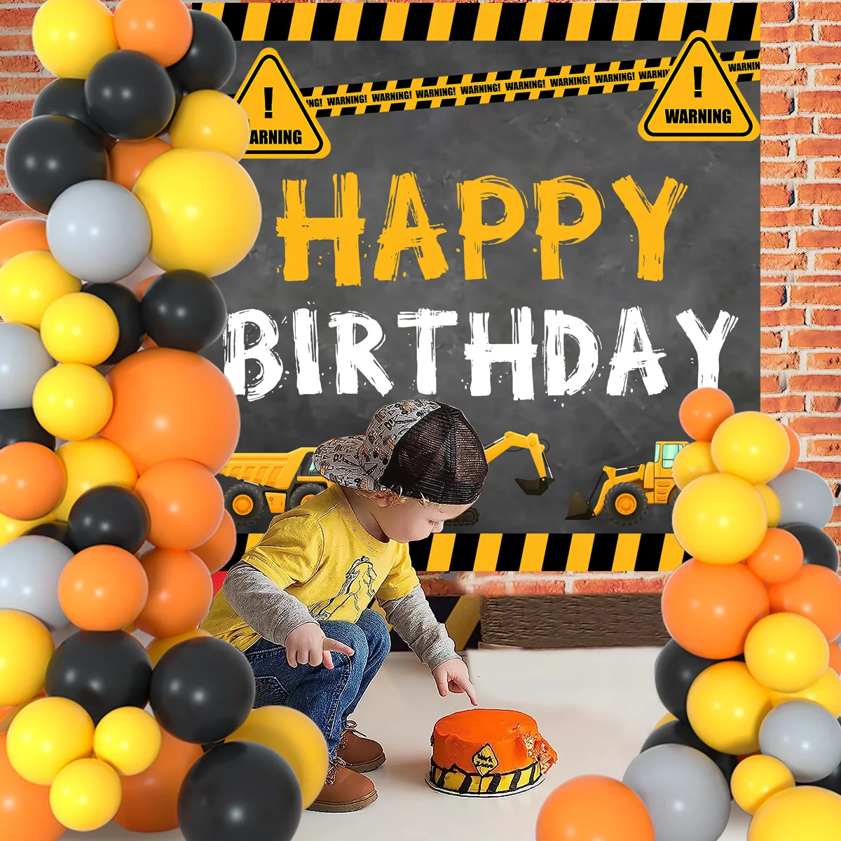 Construction Balloon Backdrop Disposable Tableware Birthday Decor Boy Excavator Truck Tractor Construction Birthday Party Decor