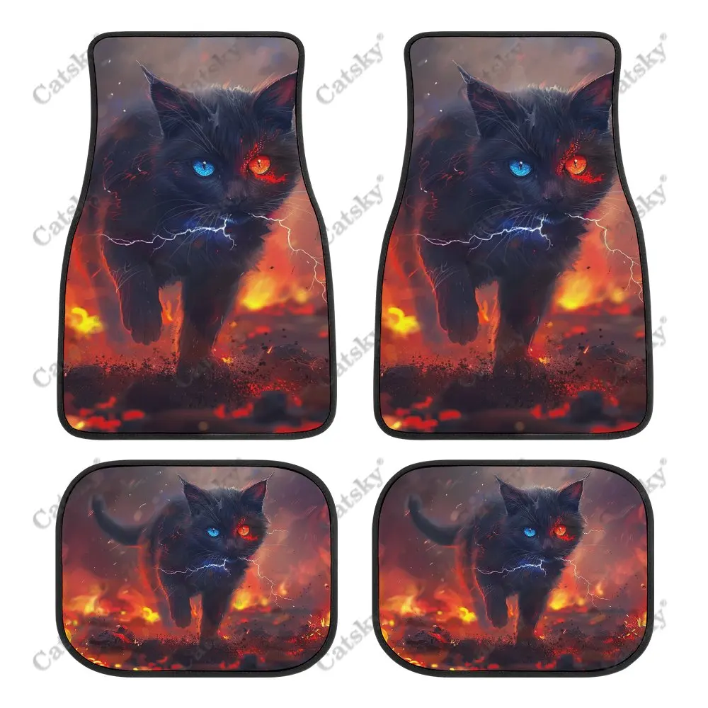 Cat with Red and Blue Eyes Car Floor Mats 4-piece Front Rear Carpet Stain-resistant Suitable for SUV Truck Interior Decoration