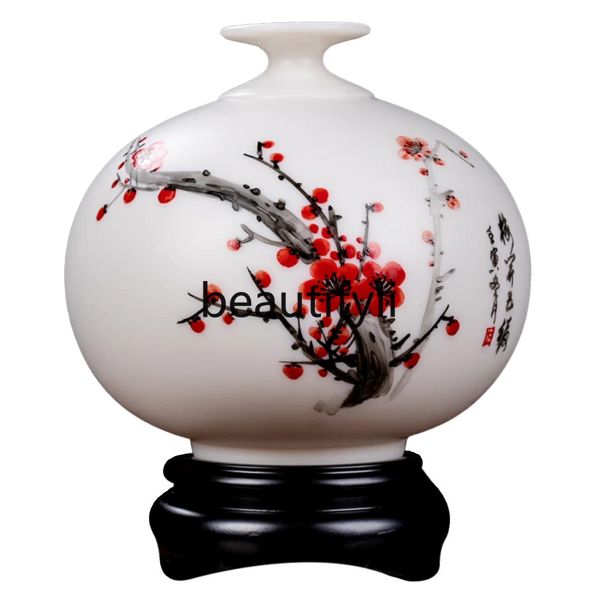 Flowers bloom rich suet jade ceramic hand-painted plum blossom vase, Chinese high-end home decoration ornament gifts