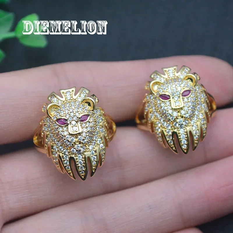 

Luxury Gold Plated Lion Head Ring for Man Women High Quality Pave Zircon Adjustable Finger Rings Jewelry Punk Wedding Gift