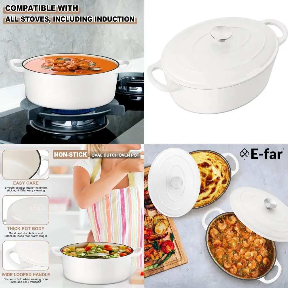 

Enameled Cast Iron Oval Dutch Oven Pot with Lid, Dual Handled for Sourdough Bread Baking, Nonstick Enamel Coated Cookware, Non-T