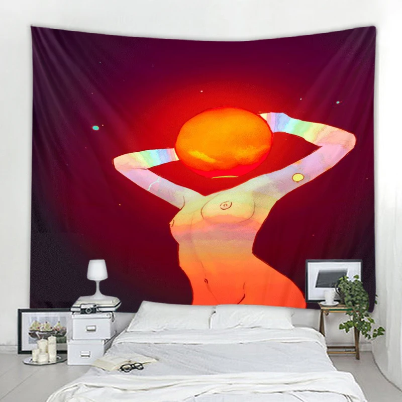 Bohemian Sun Moon Tapestry Wall Hanging Psychedelic Art Tapestry Wall Cloth Psychedelic Women Yoga Tapestry Cute Room Decor