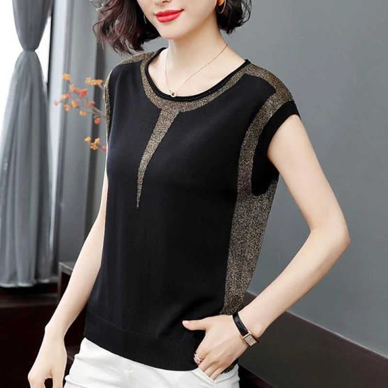 

2023 Women's Clothing Dignified Summer Thin Intellectual Round Neck Loose Pullovers Solid Color Vintage Fashion Casual T-Shirts