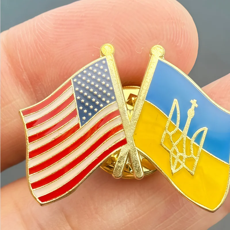 U.S.A.& Ukraine Flag Metal Soft Enamel Lapel Badge Pins Brooches