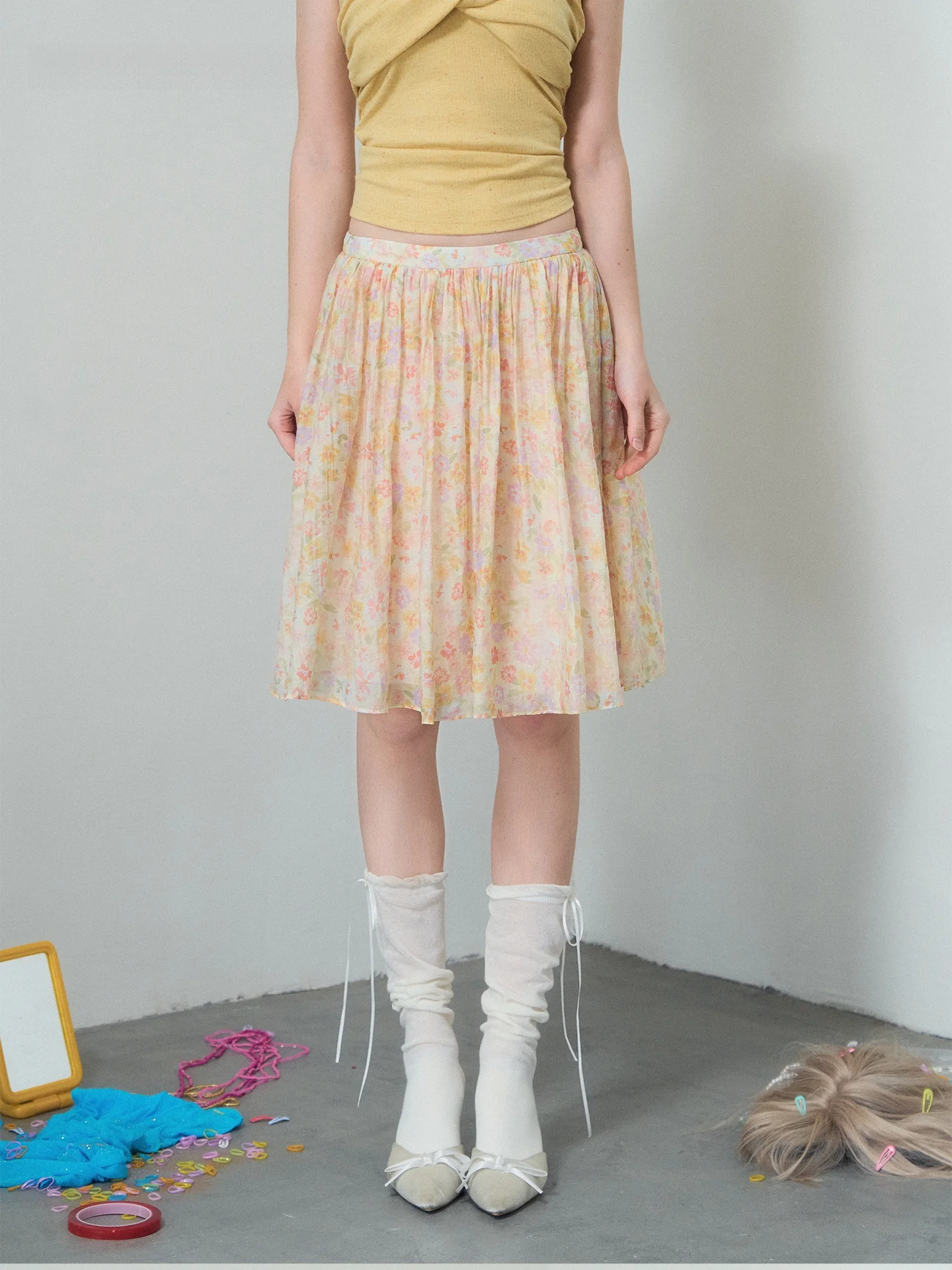 Slimming A-Line  Skirt with Floral Print in Lyocell Fabric by DeleteEX from the Nutcracker Series Lightweight And Festive