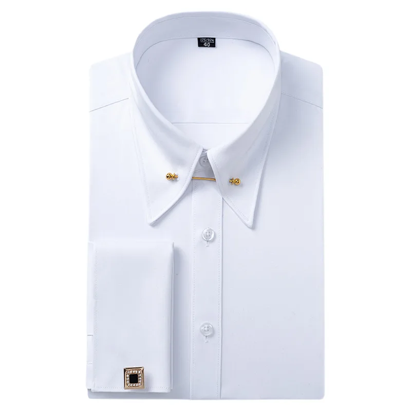 Men's Empire Neck French Cufflink Shirt Slim Fit Business Dress Assorted Cufflinks Lead Needle Large Tip Neck Men's White Shirt