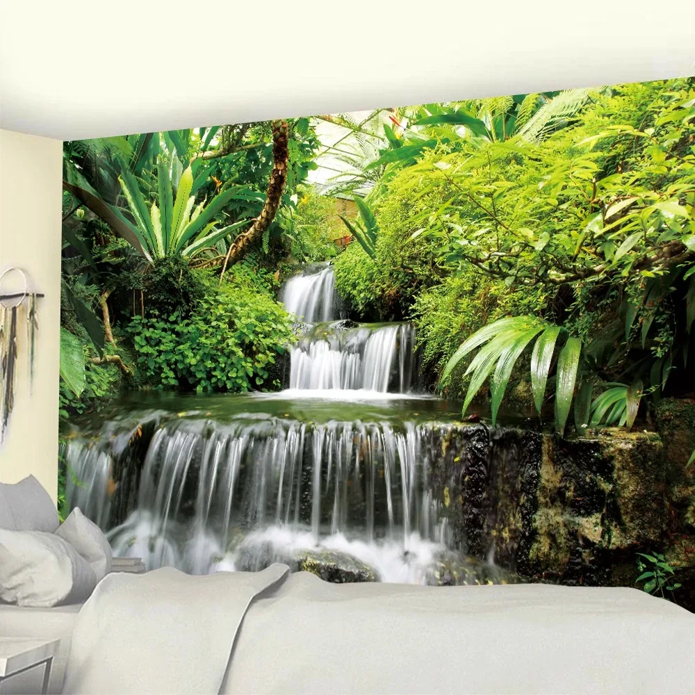 Home Decor Tapestry Forest Waterfall Pattern Hanging Cloth Boho Style Bedroom Wall Hanging Cloth