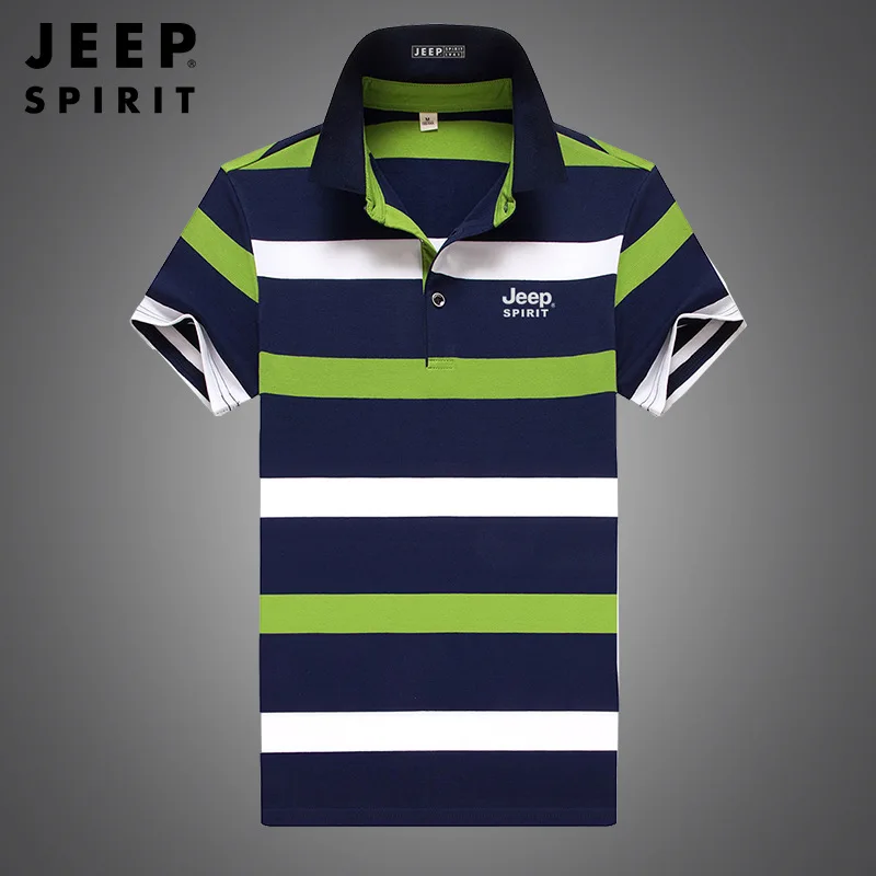 JEEP SPIRIT Summer New Stripe Top Fashion Men\'s Skin Breathable Polo Shirt Short Sleeve Youth Stereoscopic Cut Casual T-shirt