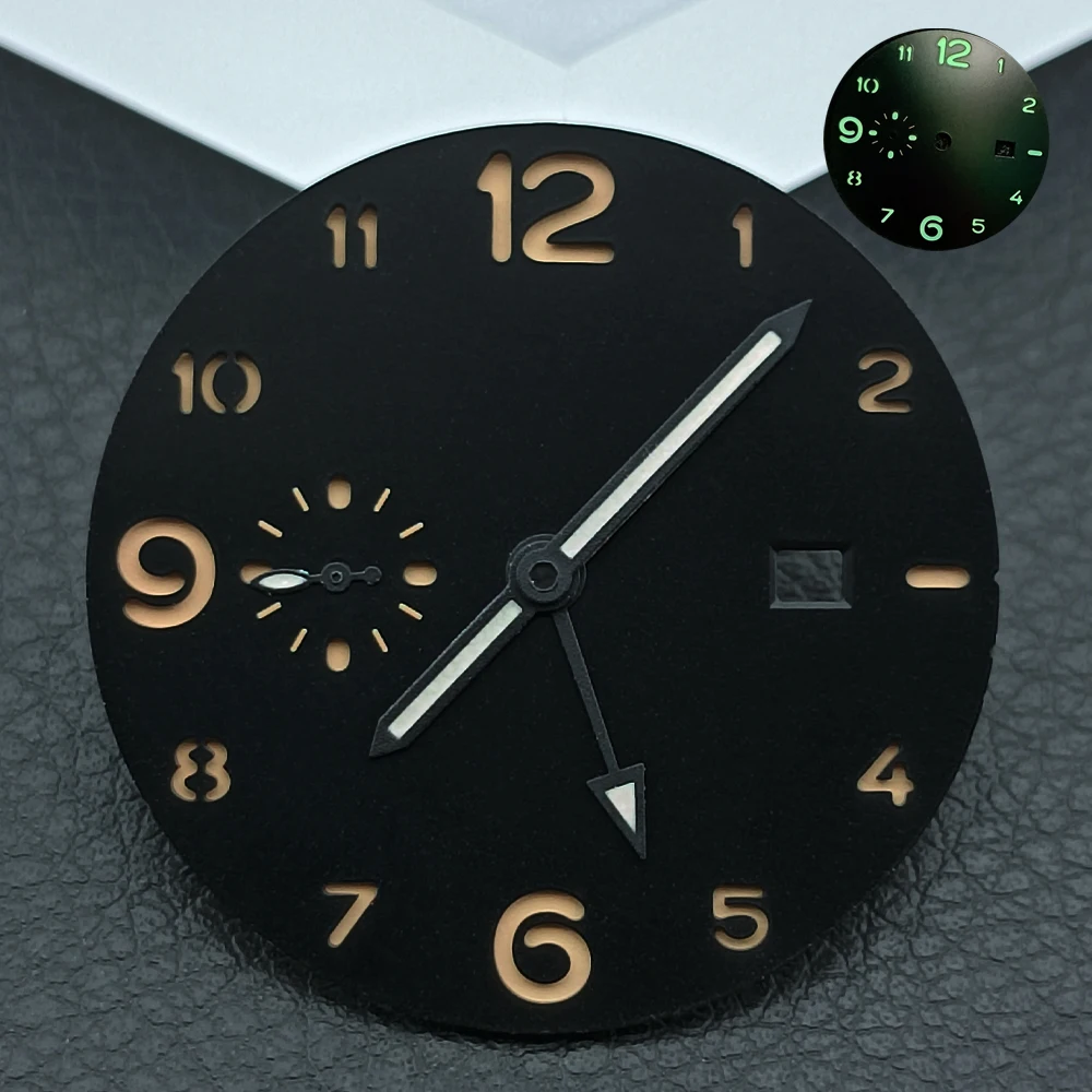 Esfera verde luminosa estéril de 36,5mm, calendario único, dial y manos compatibles con movimientos ST2557/ST2555/ST2555, logotipo DIY