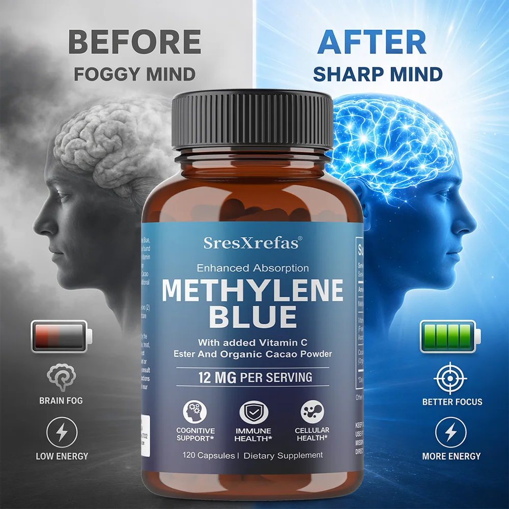 High Purity Methylene Blue Capsules 12mg, Support Mental Clarity Memory Focus Cellular Health & Energy Boost, Easy Absorption