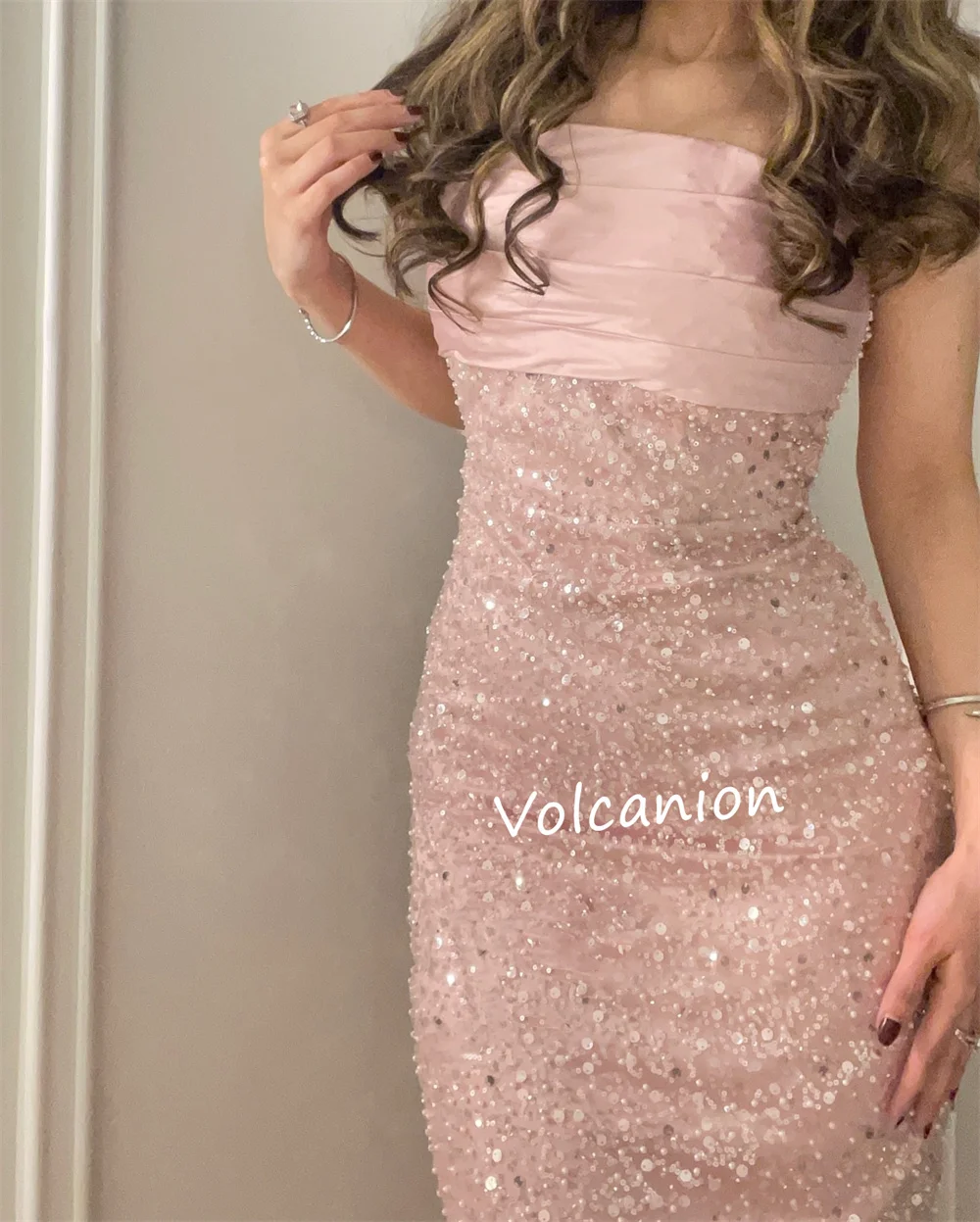 Customized Sequined Beading Sheath Strapless Midi Dresses Bespoke Occasion Evening Party Exquisite Sparkle High Quality