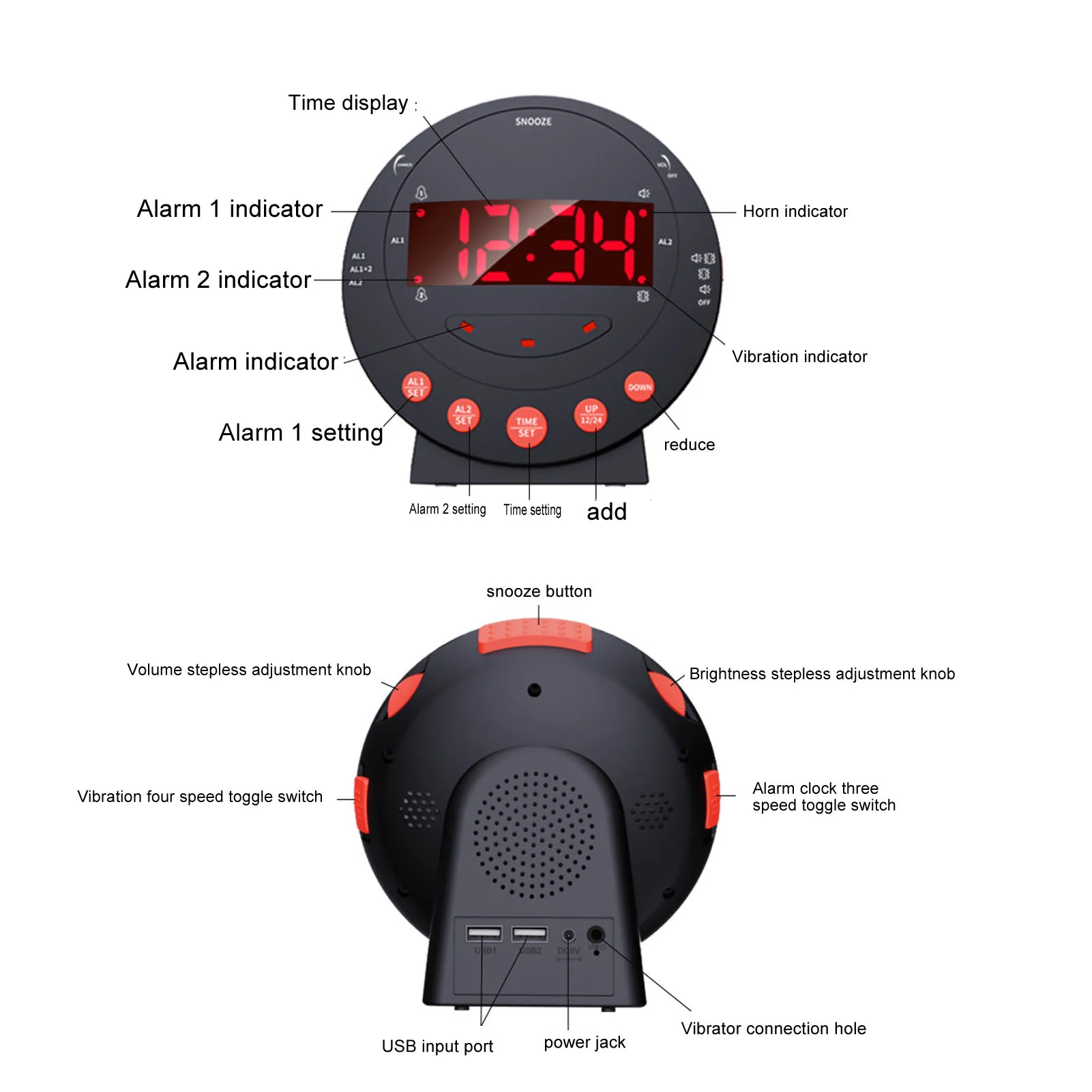 Alarm Clock 110 Decibels Red Flashing Light Super Shaker Extra Loud Alarm Clock for Student Elder Super Shaker Clock Alarm Clock