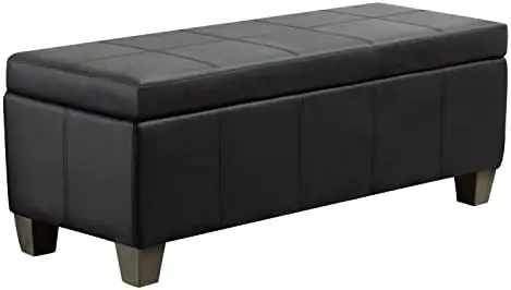 41" Storage Ottoman, Storage Bench with Safety Hinge, Upholstered Synthetic Leather Ottoman Bench for Bedroom, Living
