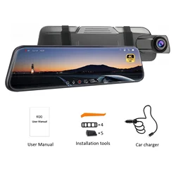 KQQ-4K Espelho Dash Cam com Suporte GPS Externo, Assistente de Condução Inteligente, ADAS e BSD, Monitor de Estacionamento 24H, Visão Noturna