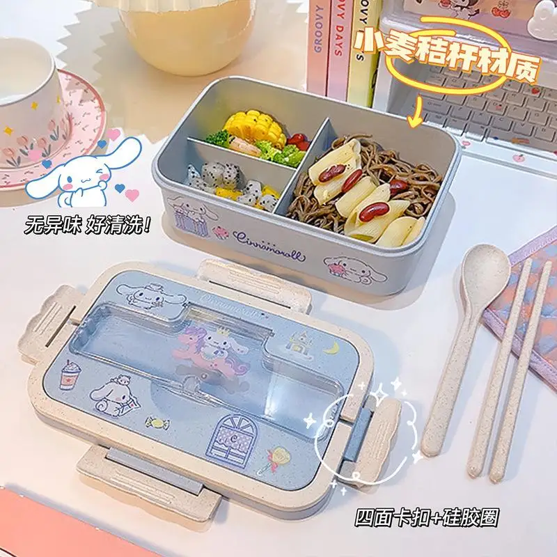 Sanrio Cartoon Bento Box Cinnamoroll My Melody Large Capacity Storage Dinner Pail Kuromi Lunch Box Tableware Set Student Gift