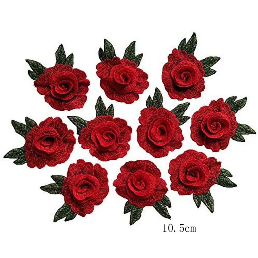 11Pcs Red Rose Applique Flowers Lace Patch Embroidered Sew on Clothes Bags Handmade DIY Accessory Clothes Decal