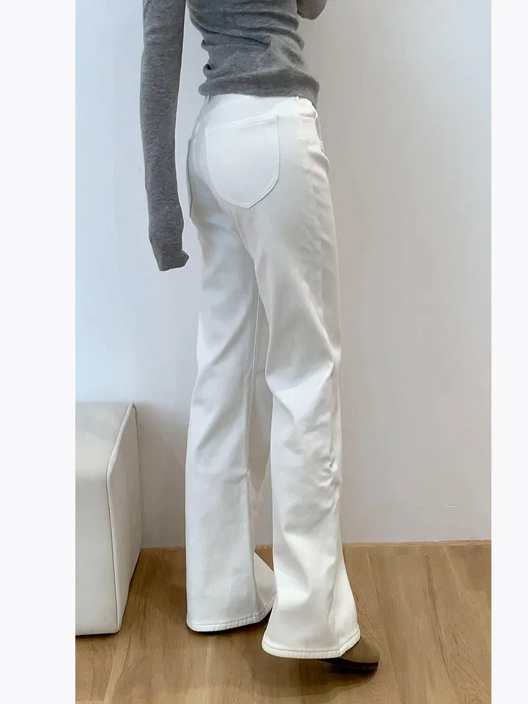 White Flared Jeans Women's Autumn New Style Versatile Low Waist Slim Straight Not Tight Leg  Hoof Flared Pants - view 3