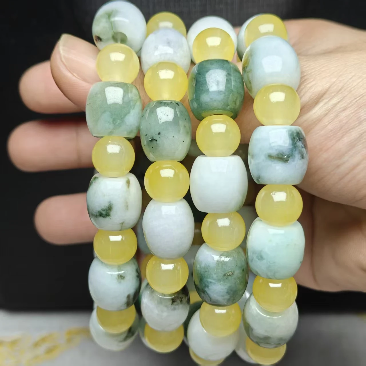 Xingyu Natürliches AAA Burma Jadeit Jade Eis-Samen Schwebende Blumen Trommel-Perlen Armband Glatter Schmuck Mysteriöser Edelstein Geschenk – Detail 3