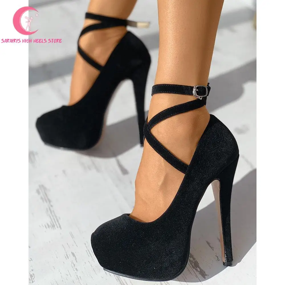 

Elegant Trendy Women High Heeled Pumps Ankle Strap Stiletto Heel Platform Fashion Design Shoes Spring Summer Dress Wedding Pumps