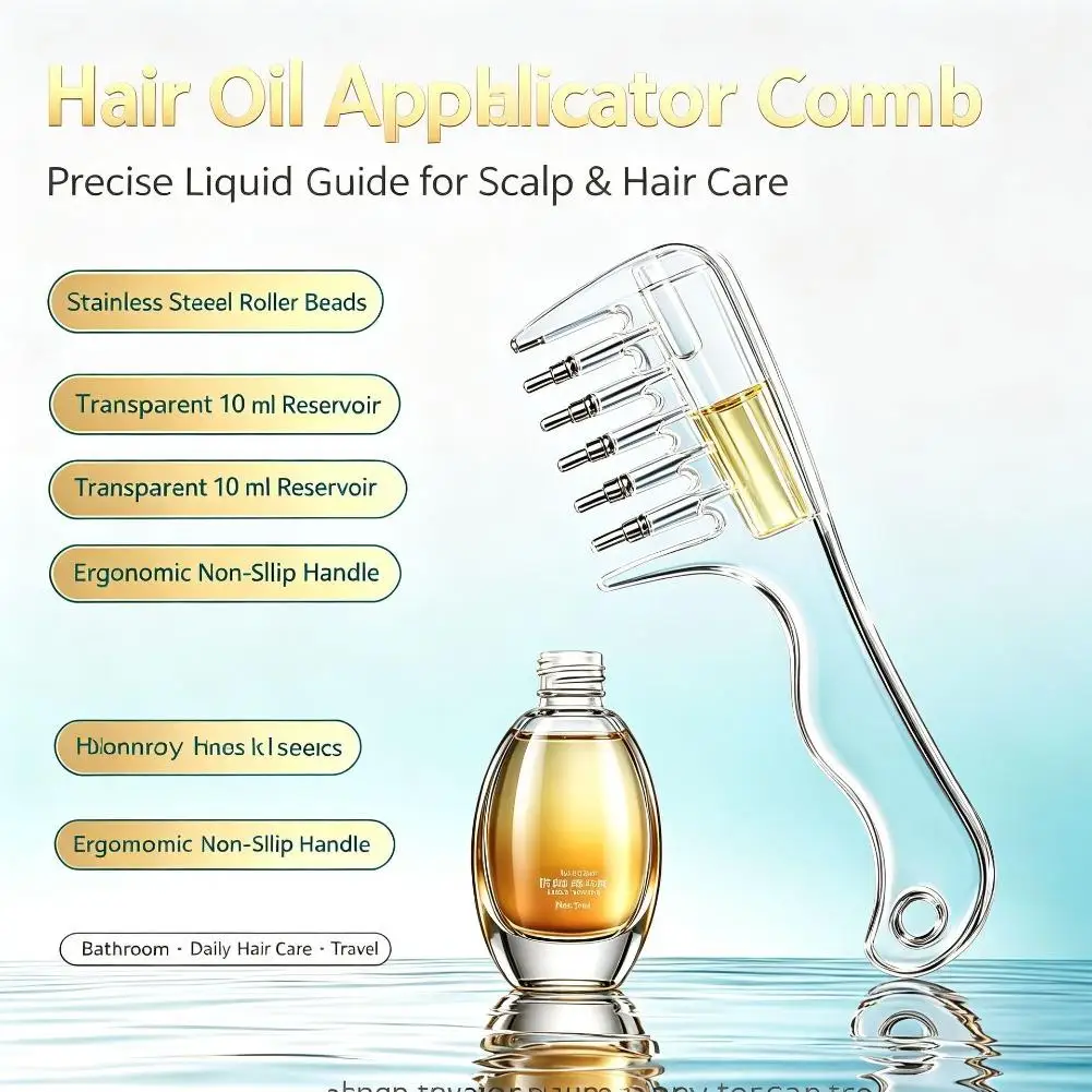Transparent Liquid Guide Hair Comb Metal Roller Scalp Applicator Bottle Hair Oil Serum Dispenser Scalp Massage Comb Hair Care