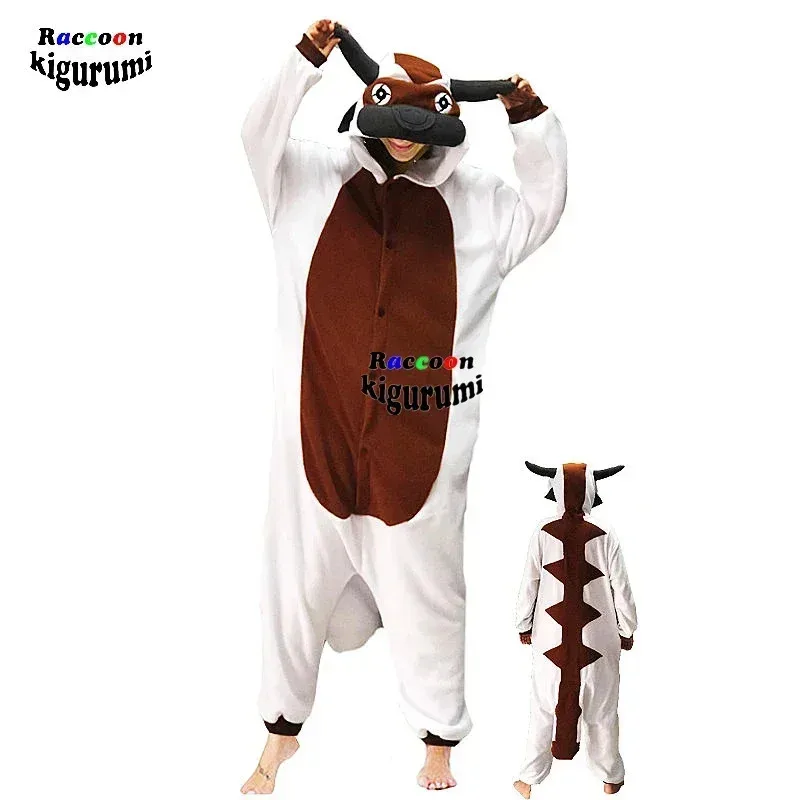 

AD1 New God Cow Cartoon Onesie Пижама для женщин и мужчин Костюм Животное The Last Airbender Appa Косплей Взрослые Бык Пара Рождество Ki5@rD~