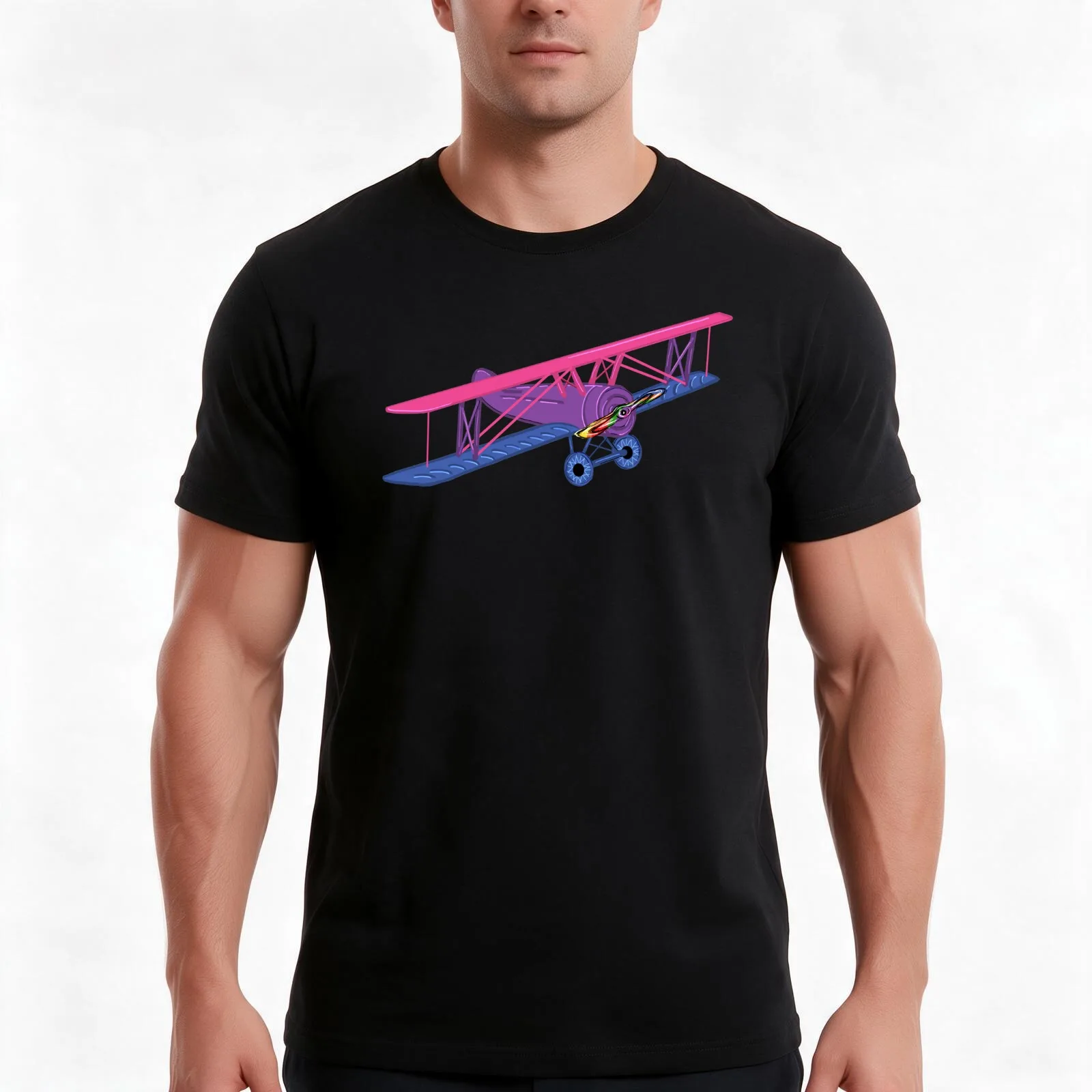 Bi-BiPlane T-Shirt, Summer Casual Cotton Tee, Oversized Streetwear Tops, Vintage Graphic Print, Loose Fit Short Sleeve
