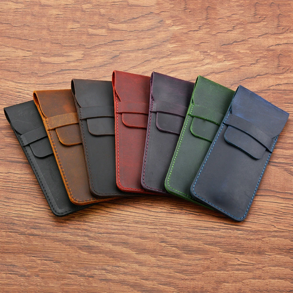 

Cowhide Pen Case Pencil Storage Vintage Bag Protective Pouch Writing Tools Office Supplies Desk