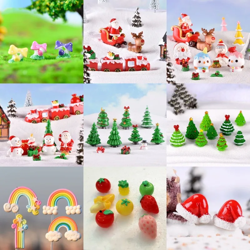 30PCS Resin Santa Claus Christmas Tree Snowman Miniature Figurine Cartoon Figures Home Cake Mini Garden Ornament Festival Gift