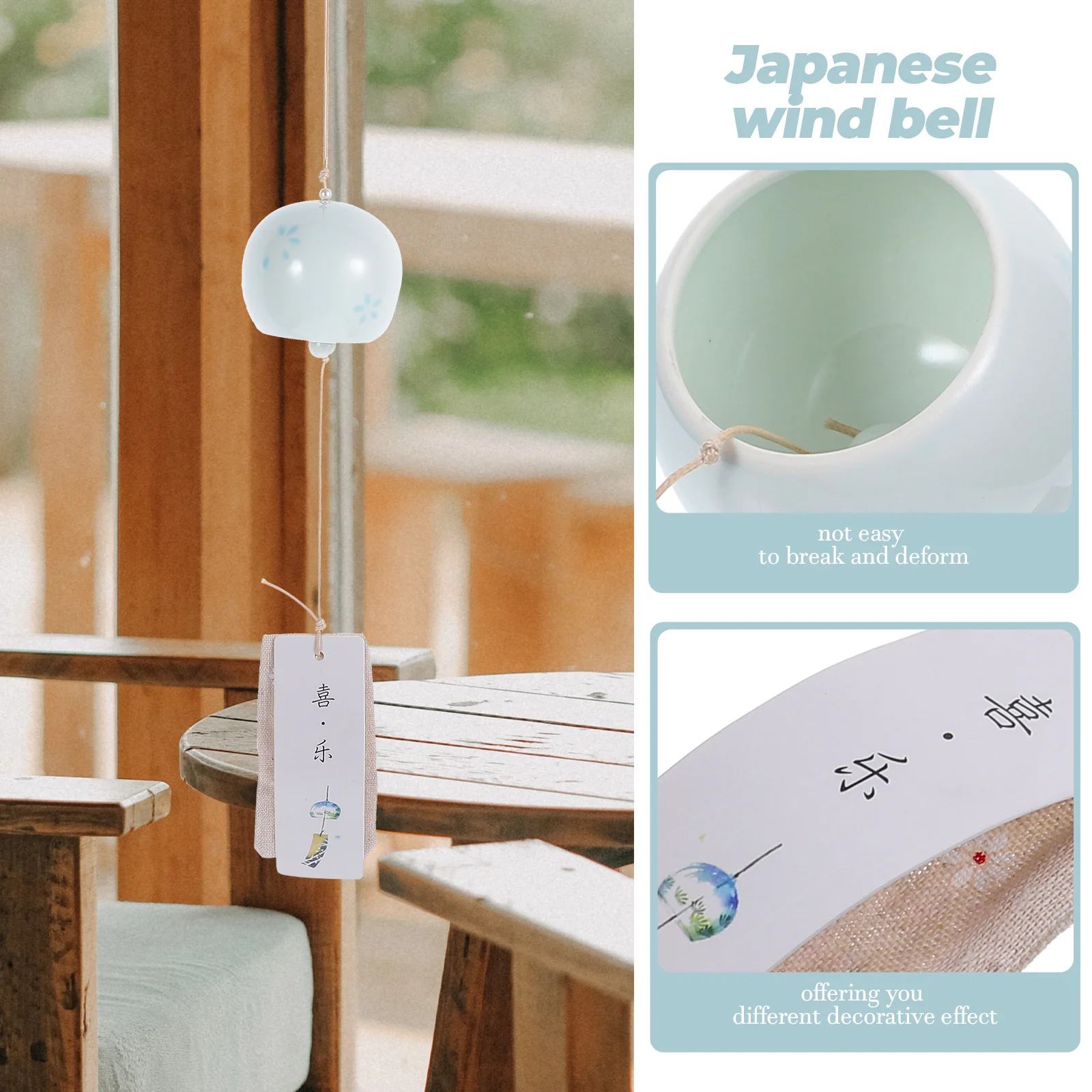 

1Pcs Japanese Style Wind Chime Ceramic Wind Bell Creative Cards Decoration Ideal Gift for Families Friends Car Pendant