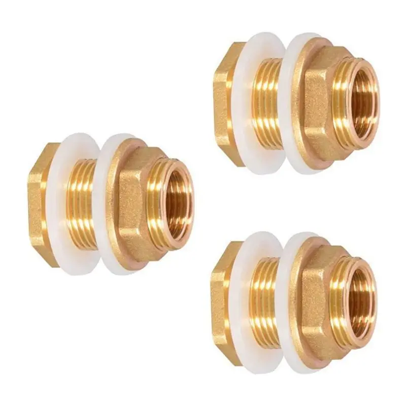 

ABMO Solid Brass Bulkhead Fitting,3Sets 1/2In Female 3/4In Male Solid Brass Water Tank Connector Threaded With Silicone Rings