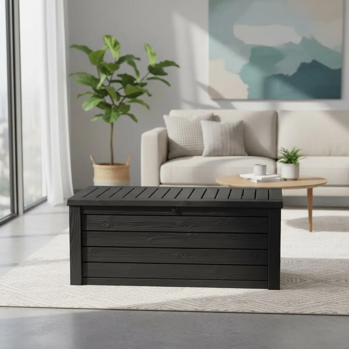 Large Grey Resin Outdoor Storage Chest Weatherproof Patio Pool Organizer Lockable Easy Assembly