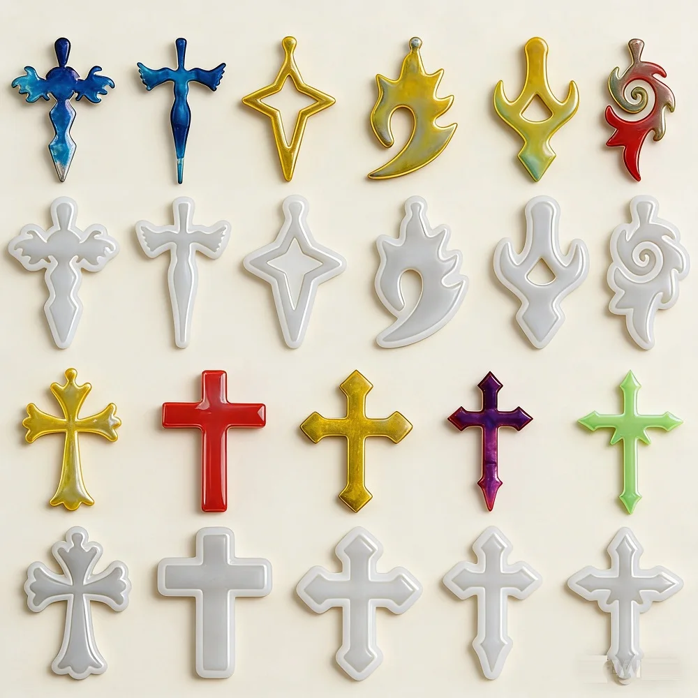 10 Style for Choose Crystal Epoxy Cross Pendant Resin Silicone Mould DIY Handmade Variety of Cross Star Model Jewelry Decoration