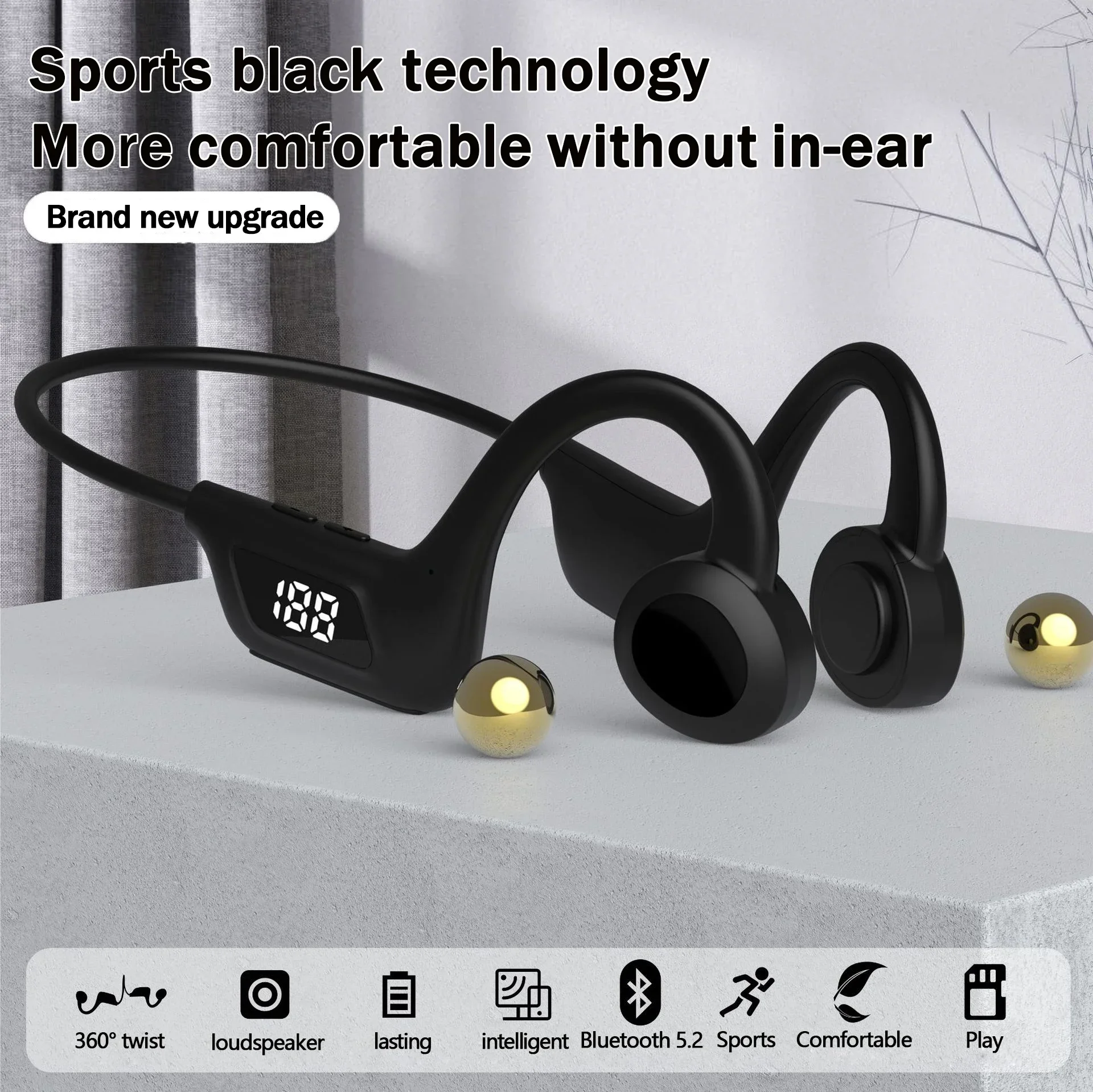 Bone Conduction Earphones Wireless Bluetooth 5.2 Waterproof Sports Headphones Noise Reduction Headsets Mic MP3 Support SD Card