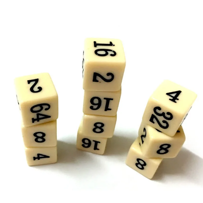 6 Pcs/set 6 Sided Multiple Dice 2 4 8 16 32 64 Funny Puzzle Game Education Dice 16mm