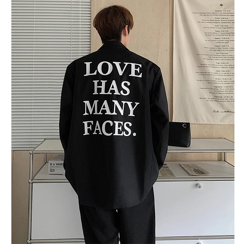 [OIMG] Back Letter Print Design With Shoulder Pads For Men's Korean Trendy Jacket