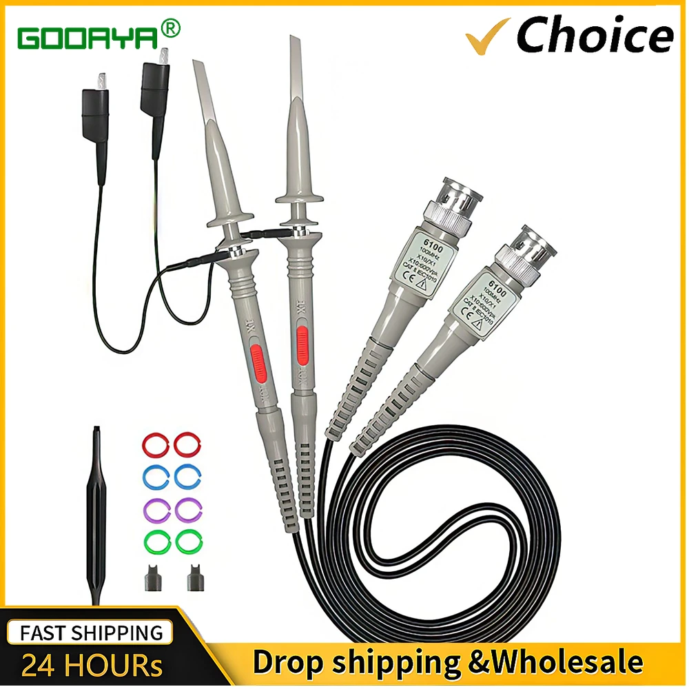 

1pcs/2pcs P6100 BNC Oscilloscope Probe Kit 100MHz 1X 10X Mayitr High Precision Scope Analyzer Alligator Clip Probes Test Leads