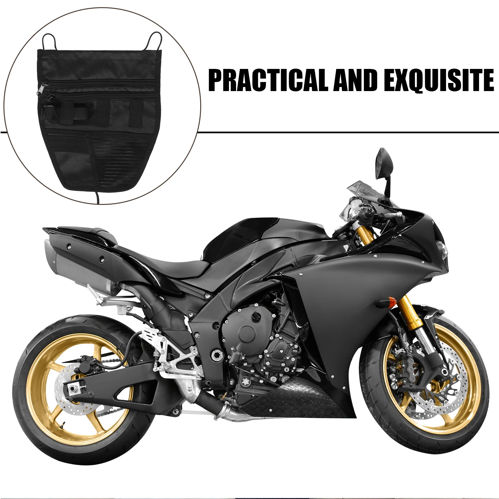 

Motorcycle Under Seat Storage Bag Large Capacity Waterproof Durable Nylon Phone Wallet Tools Accessories Box Saddle Bag Black