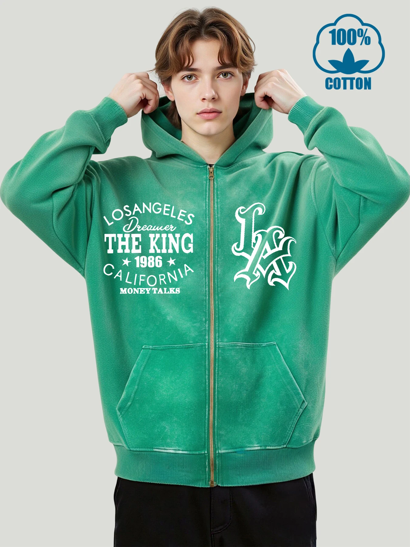 

California Of The King 1986 Washed Zipper Hoody Male Fashion Cotton Hoodies Autumn Loose Hoodie Unisex Retro Zip-Up Streetwear