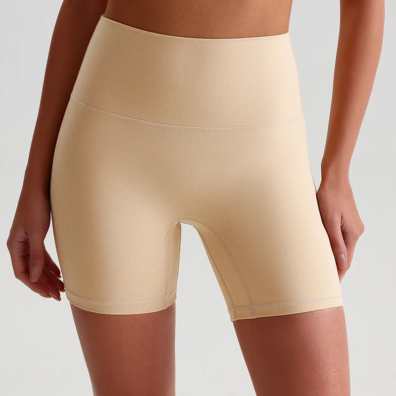 Women\'s No Front Seam Yoga Biker Shorts High Waist Compression Running Shorts Slim Tummy Control Gym Athletic Booty Shorts