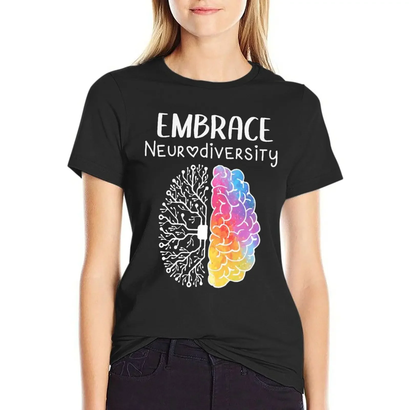 

Neurodiversity Embrace ADHD Autism ASD Rainbow Brain T-Shirt hippie clothes aesthetic clothes Women t-shirts